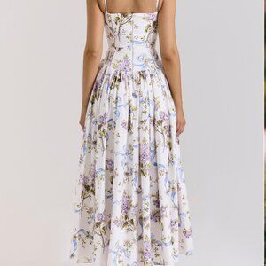 House of CB Ysabella Midi Dress - Off White Vintage Ribbon Print- Size M